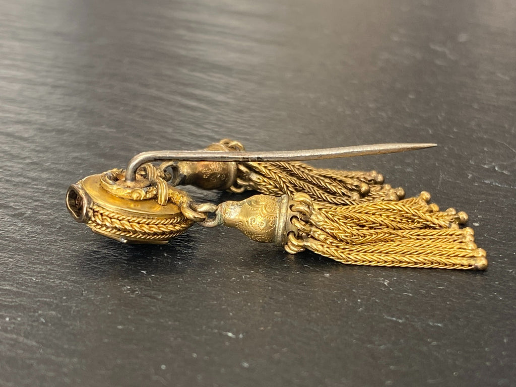 Antike Viktorianische Anstecknadel aus Gold Emaille Diamant und Saphire