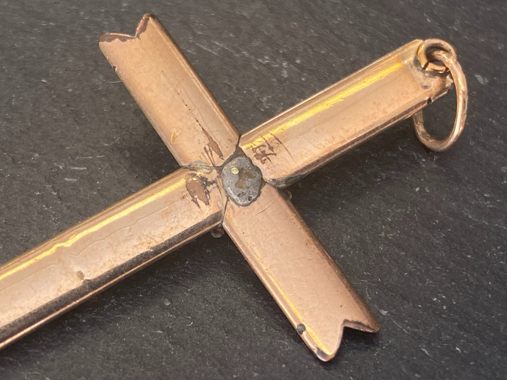 Vintage Kreuz Anhänger Metall vergoldet
