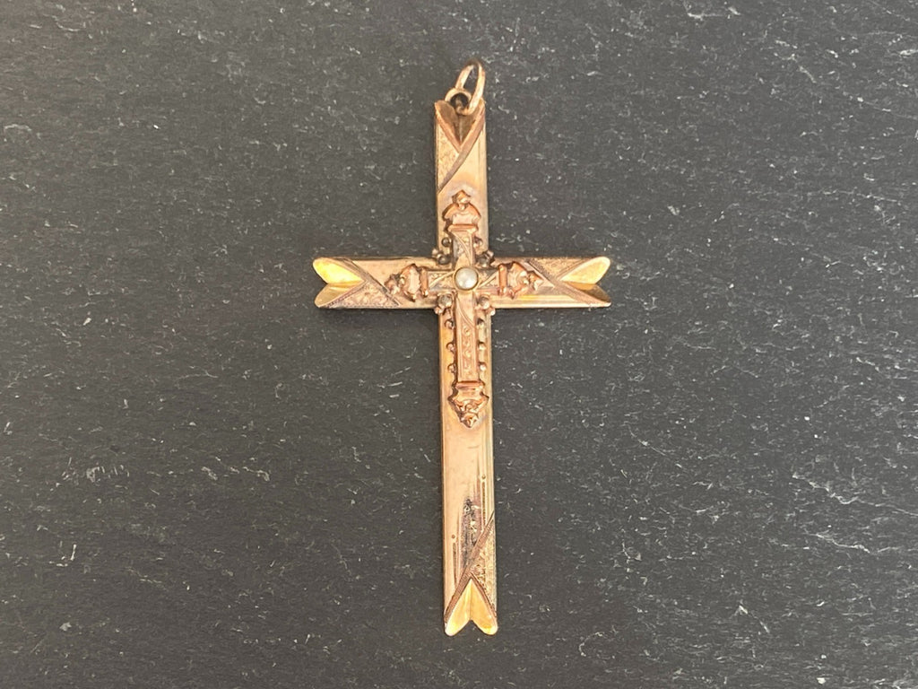 Vintage Kreuz Anhänger Metall vergoldet