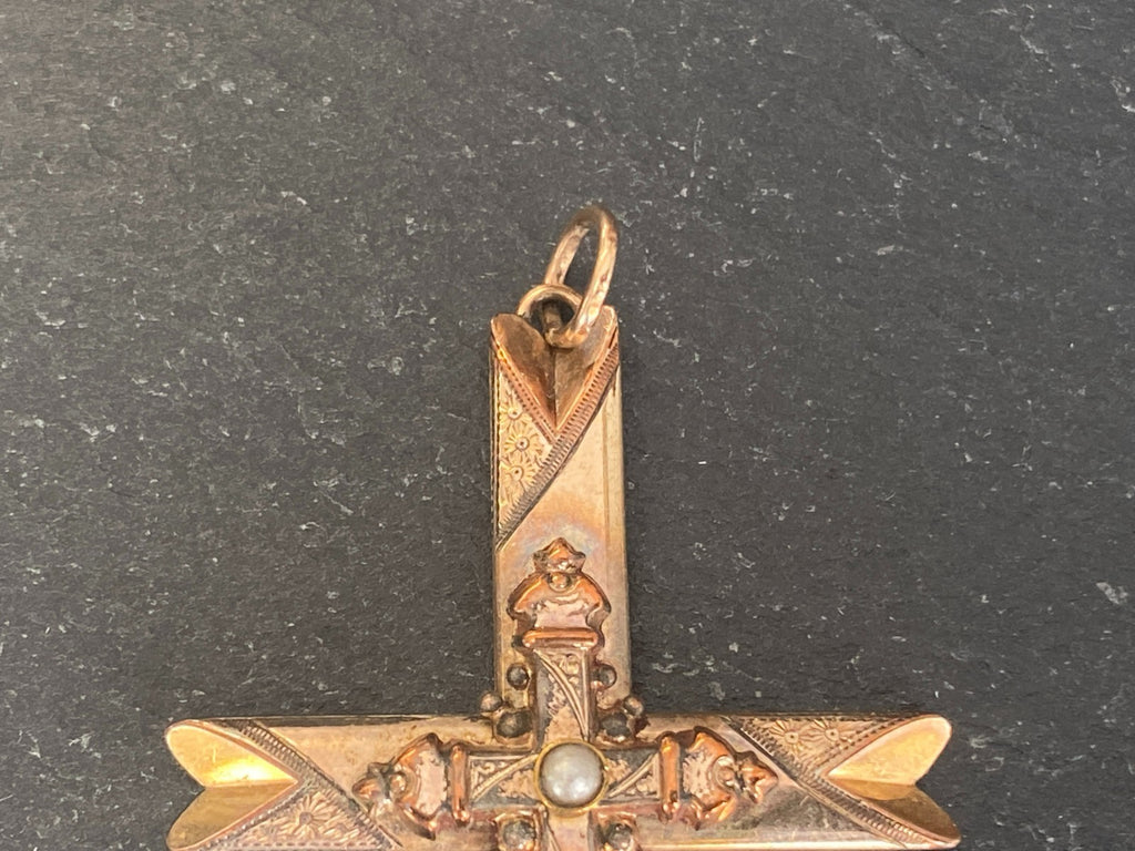 Vintage Kreuz Anhänger Metall vergoldet