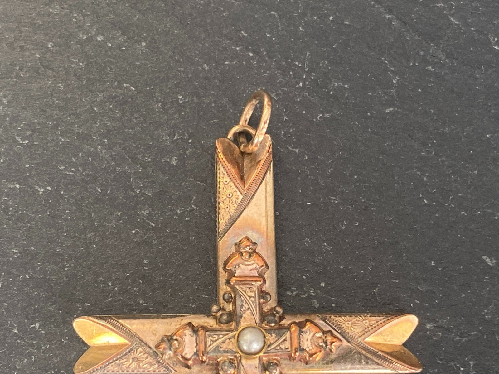 Vintage Kreuz Anhänger Metall vergoldet