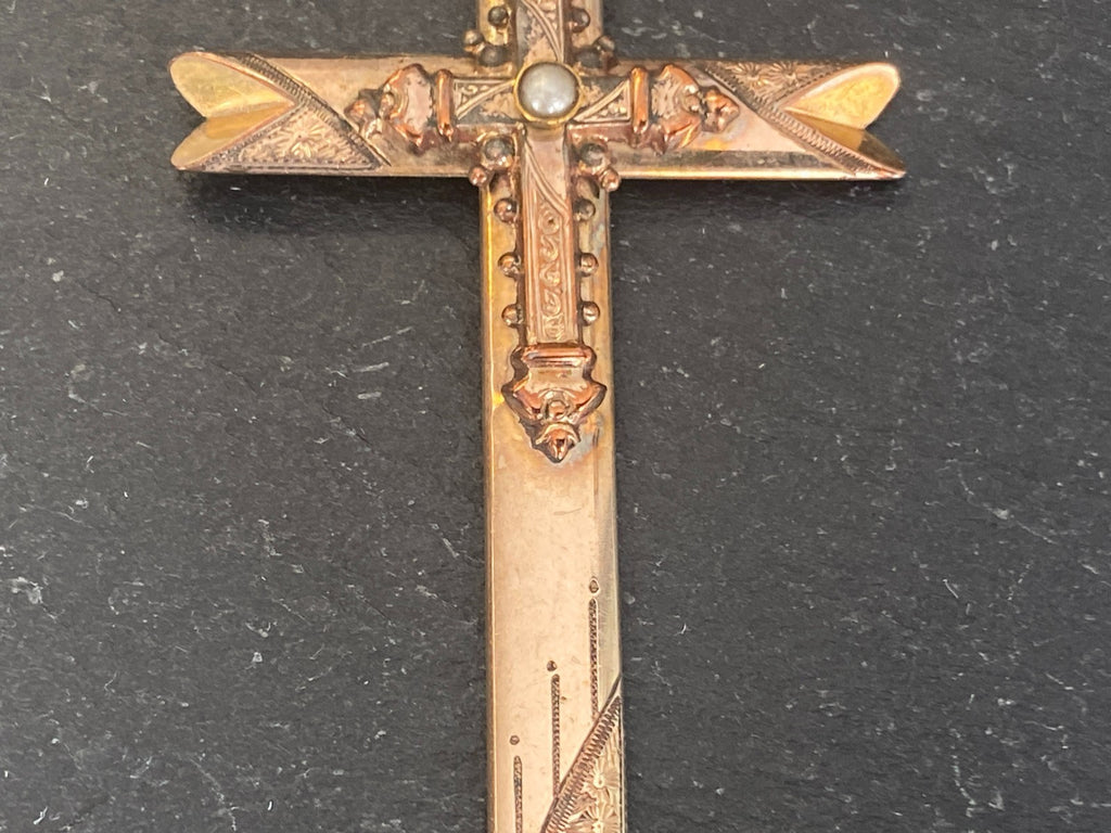 Vintage Kreuz Anhänger Metall vergoldet