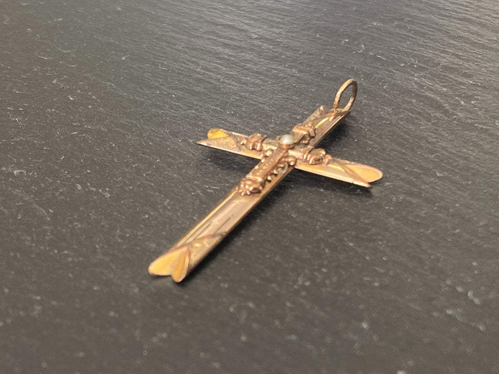 Vintage Kreuz Anhänger Metall vergoldet