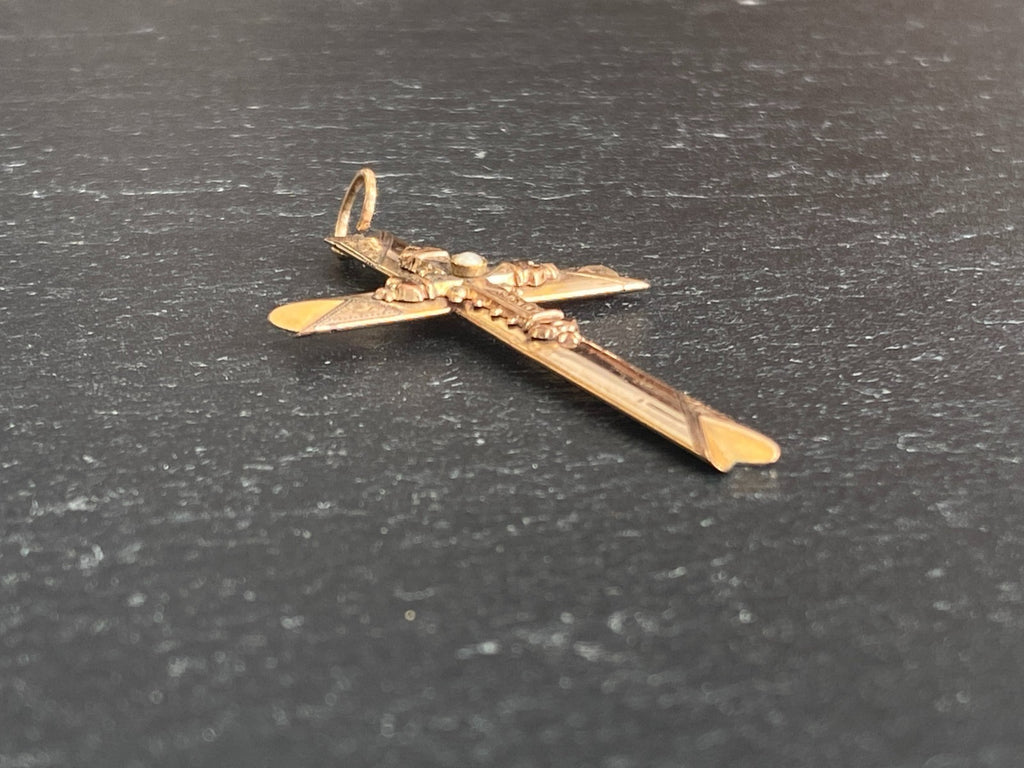 Vintage Kreuz Anhänger Metall vergoldet