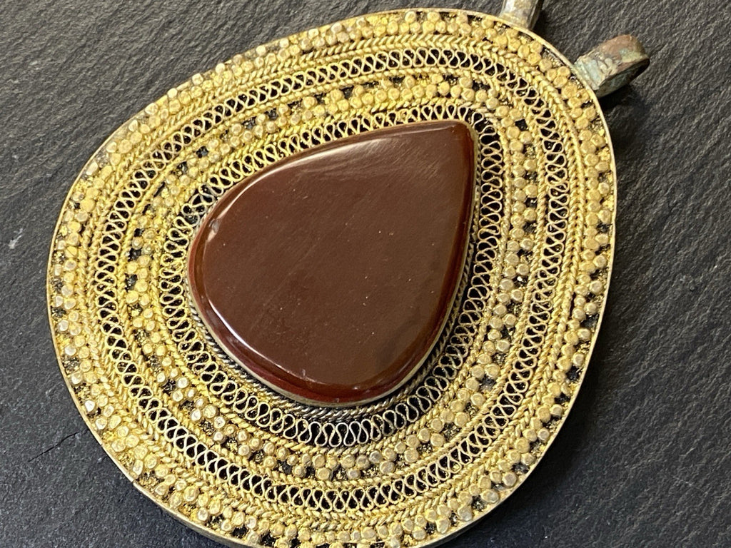 Antik Orient Orientalisch Anhänger Silber Tropfenform Achat