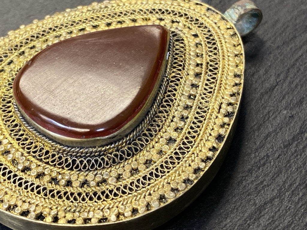 Antik Orient Orientalisch Anhänger Silber Tropfenform Achat