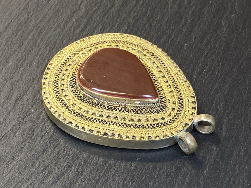 Antik Orient Orientalisch Anhänger Silber Tropfenform Achat