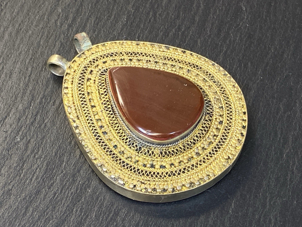 Antik Orient Orientalisch Anhänger Silber Tropfenform Achat