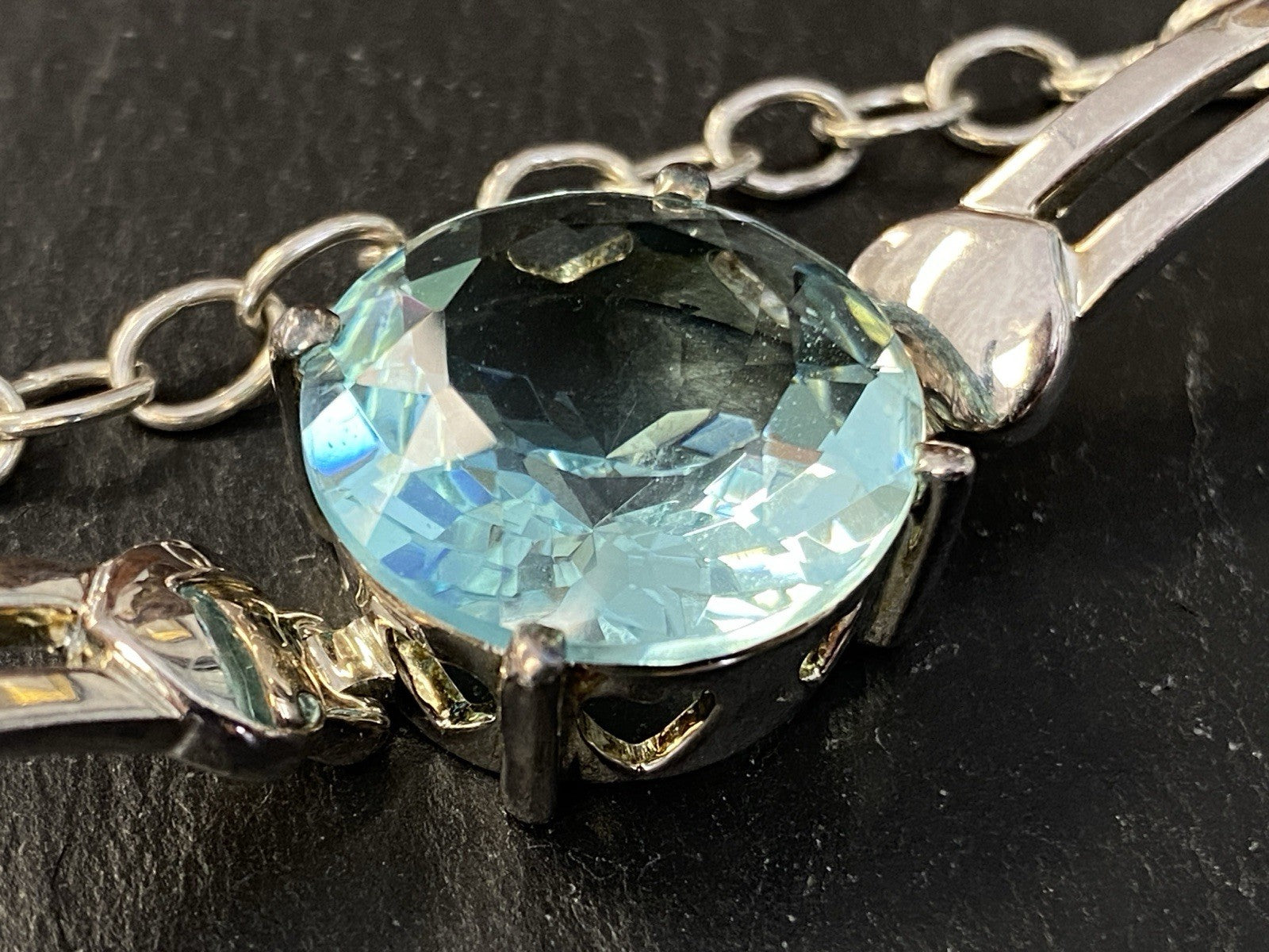 Set Schmuck Mode Armband Ring Anhänger Glas Aqua Farbe 925 Sterling Silber