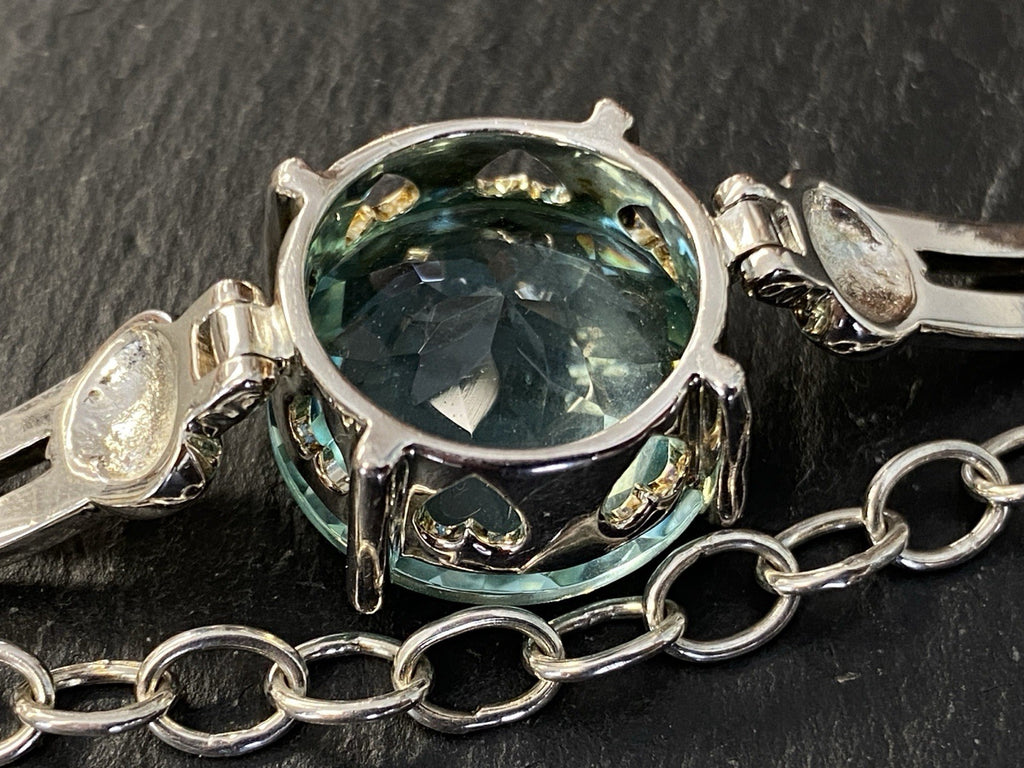 Set Schmuck Mode Armband Ring Anhänger Glas Aqua Farbe 925 Sterling Silber