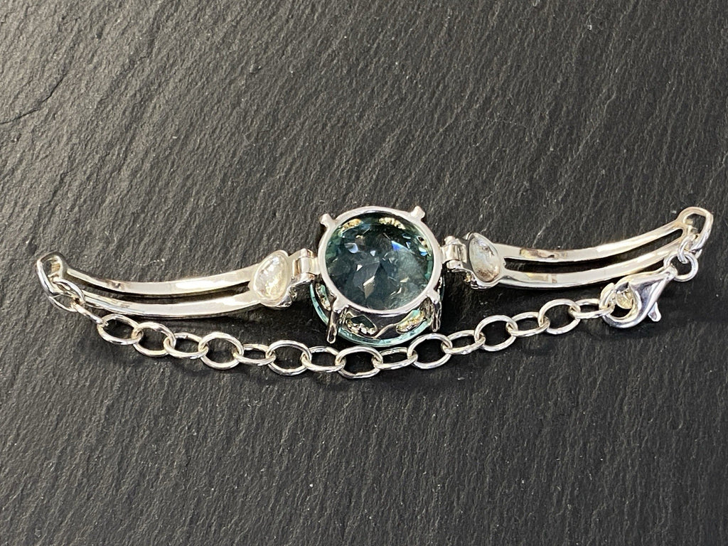 Set Schmuck Mode Armband Ring Anhänger Glas Aqua Farbe 925 Sterling Silber