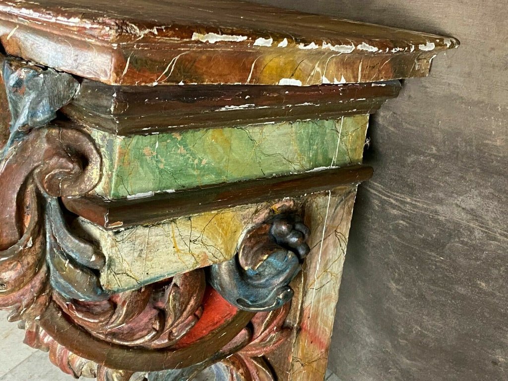 Barock Konsole Schnitzereien Holz massiv Polychrom gefasst antik 18-tes Jhdt