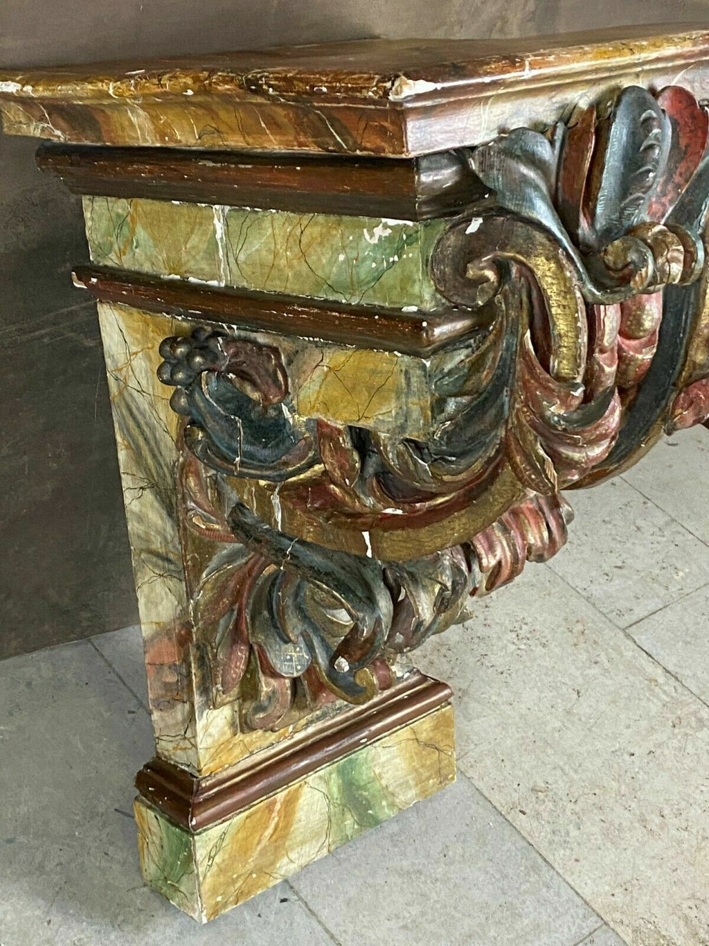 Barock Konsole Schnitzereien Holz massiv Polychrom gefasst antik 18-tes Jhdt