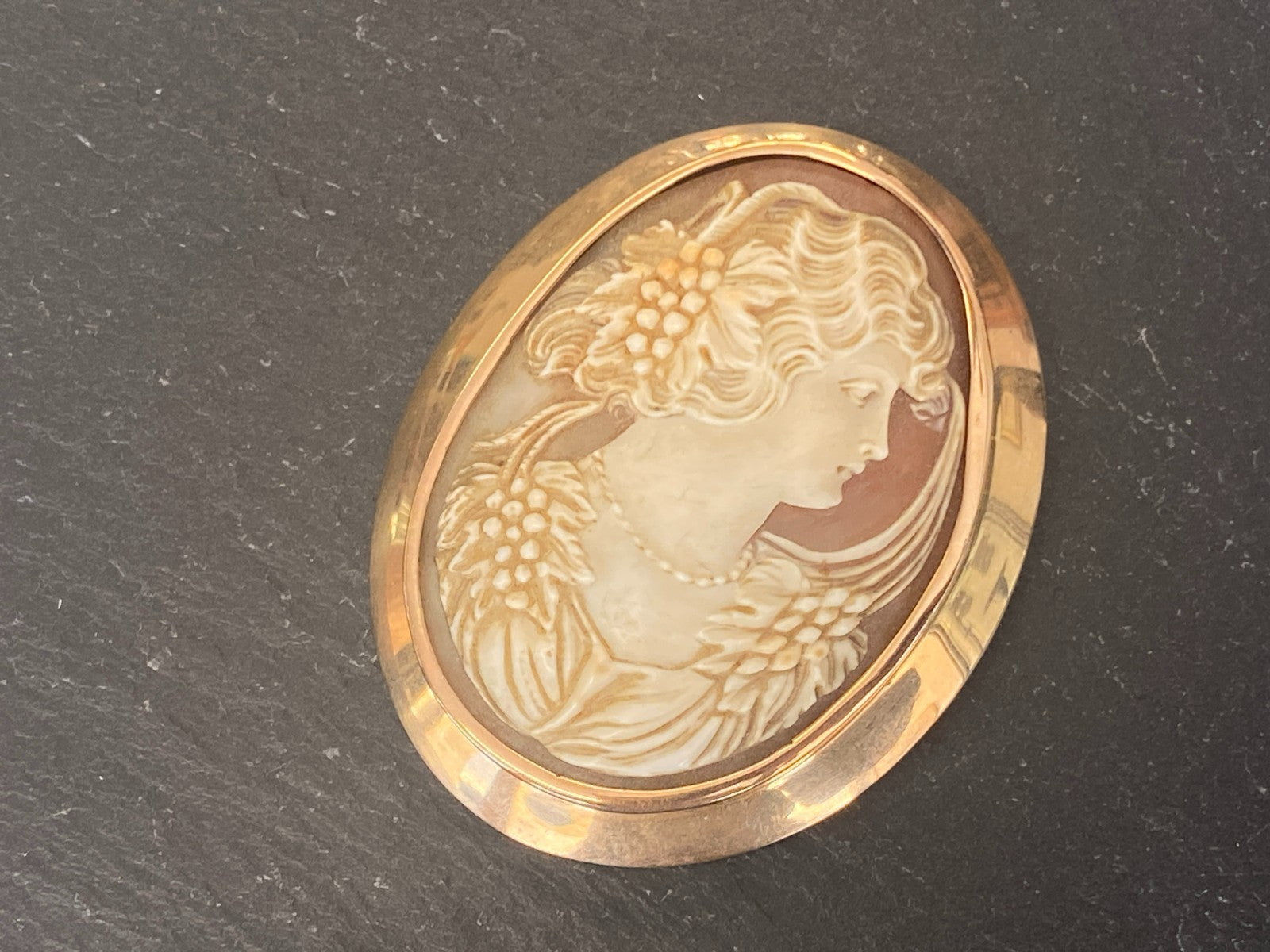 GROSSE ANTIKE BROSCHE GEMME KAMEE FASSUNG GELB GOLD 12,7ct