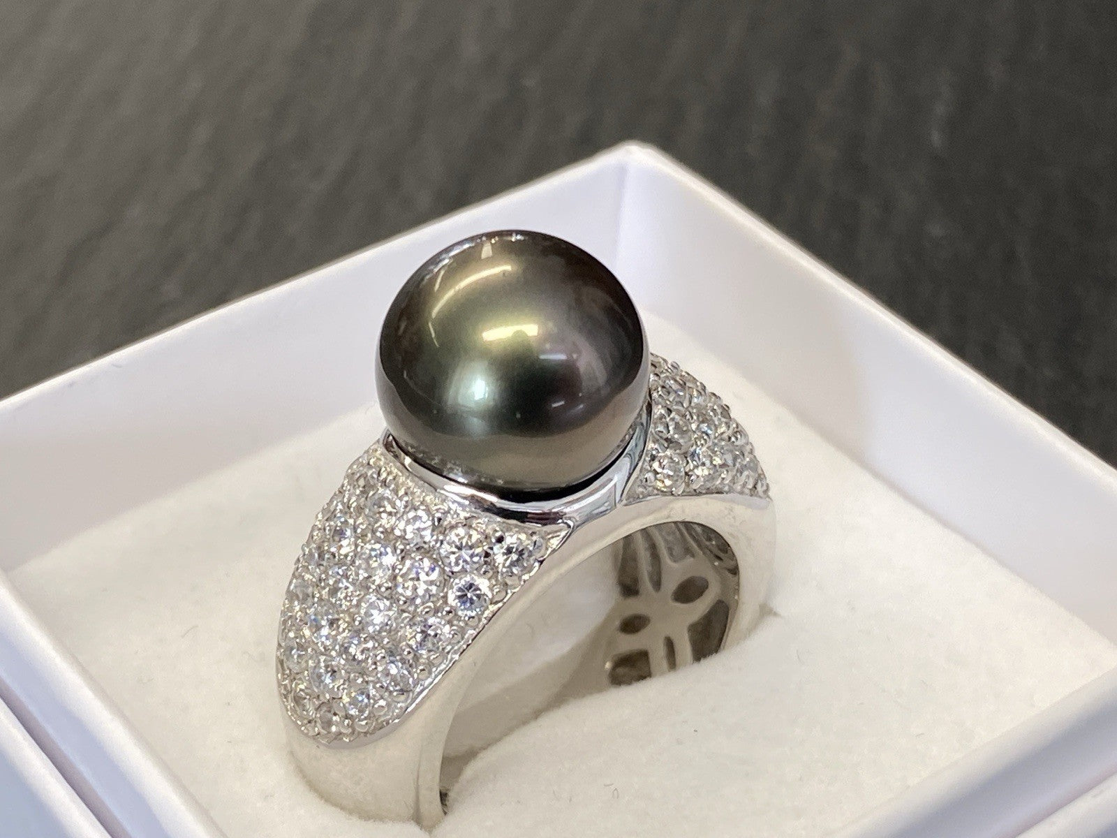 Ring 925 Sterling Silber Glassteine Glas Kunstperle Perle Grösse 57
