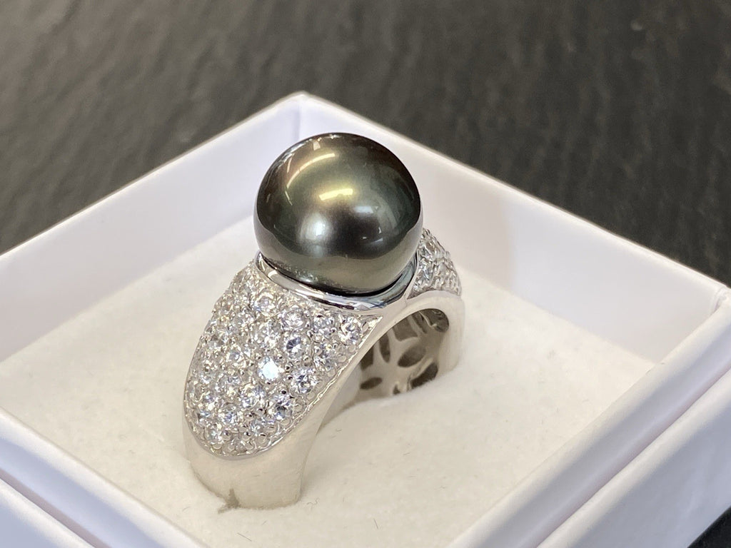 Ring 925 Sterling Silber Glassteine Glas Kunstperle Perle Grösse 57