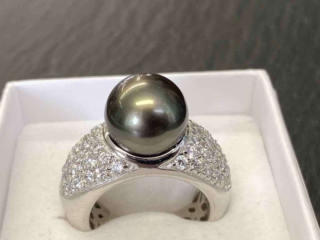 Ring 925 Sterling Silber Glassteine Glas Kunstperle Perle Grösse 57