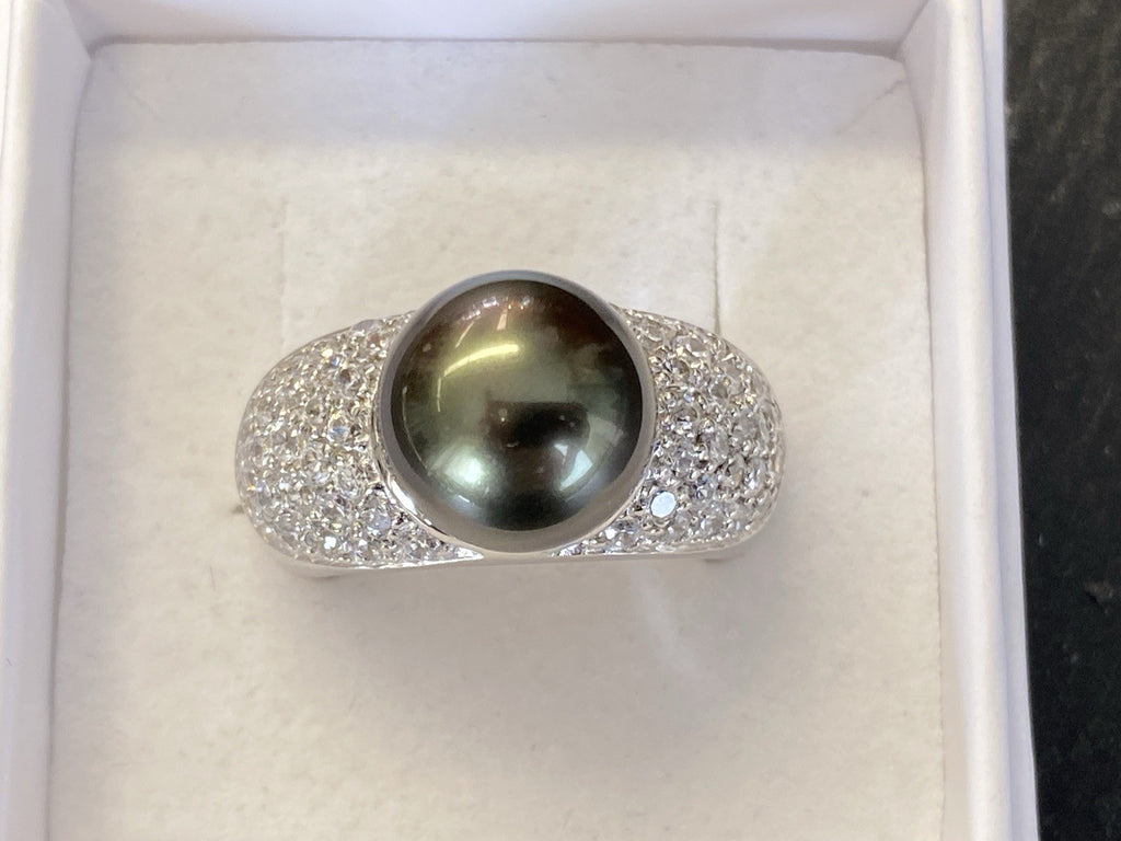 Ring 925 Sterling Silber Glassteine Glas Kunstperle Perle Grösse 57