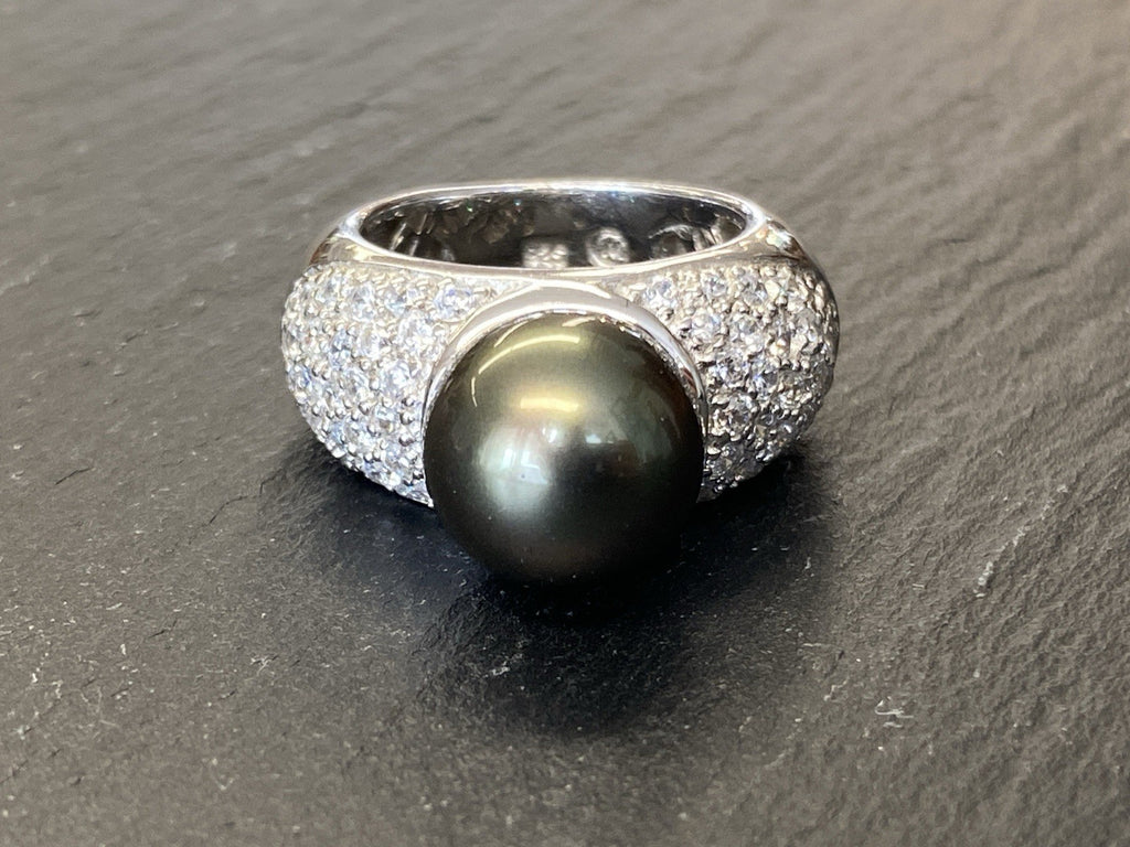 Ring 925 Sterling Silber Glassteine Glas Kunstperle Perle Grösse 57