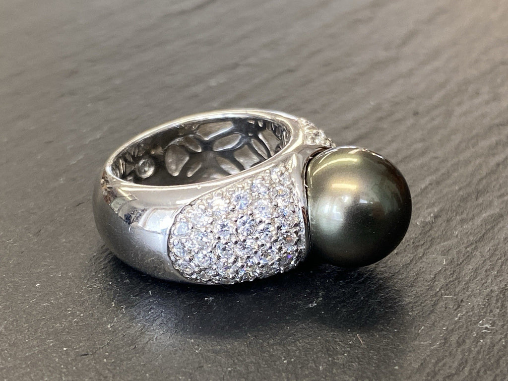 Ring 925 Sterling Silber Glassteine Glas Kunstperle Perle Grösse 57