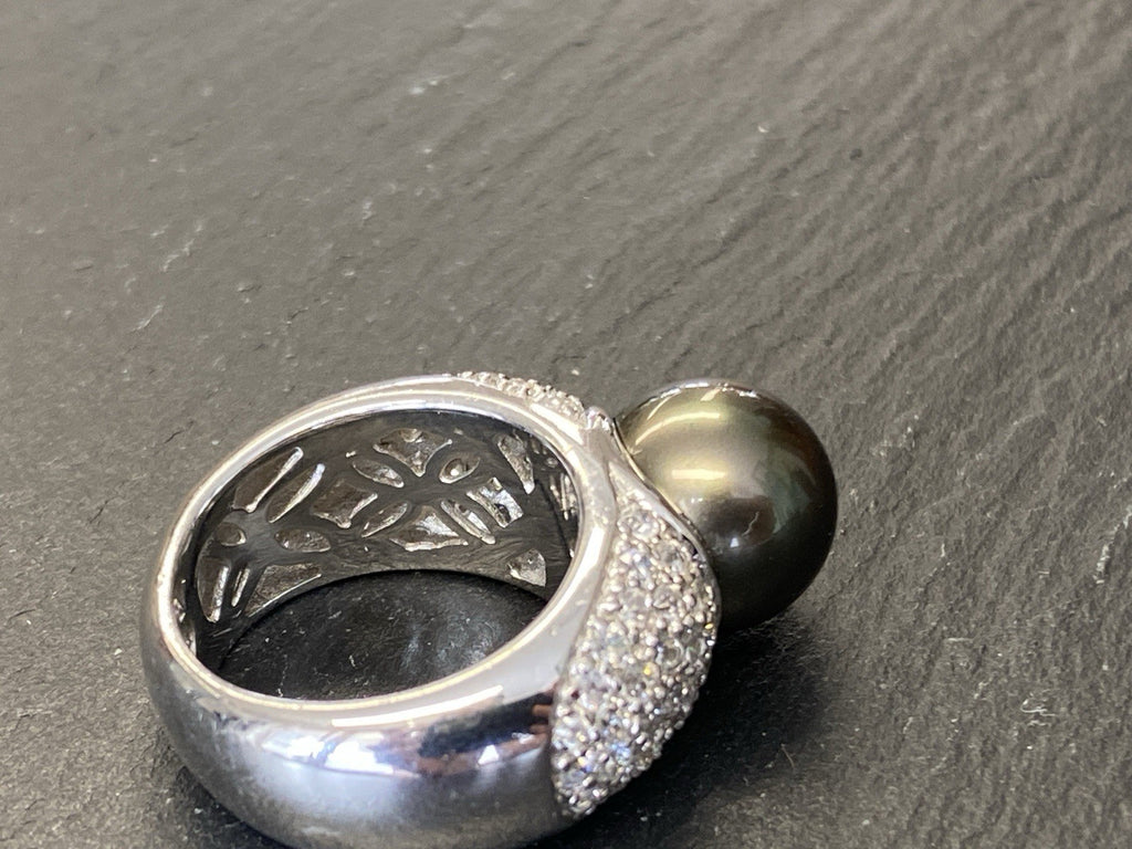 Ring 925 Sterling Silber Glassteine Glas Kunstperle Perle Grösse 57