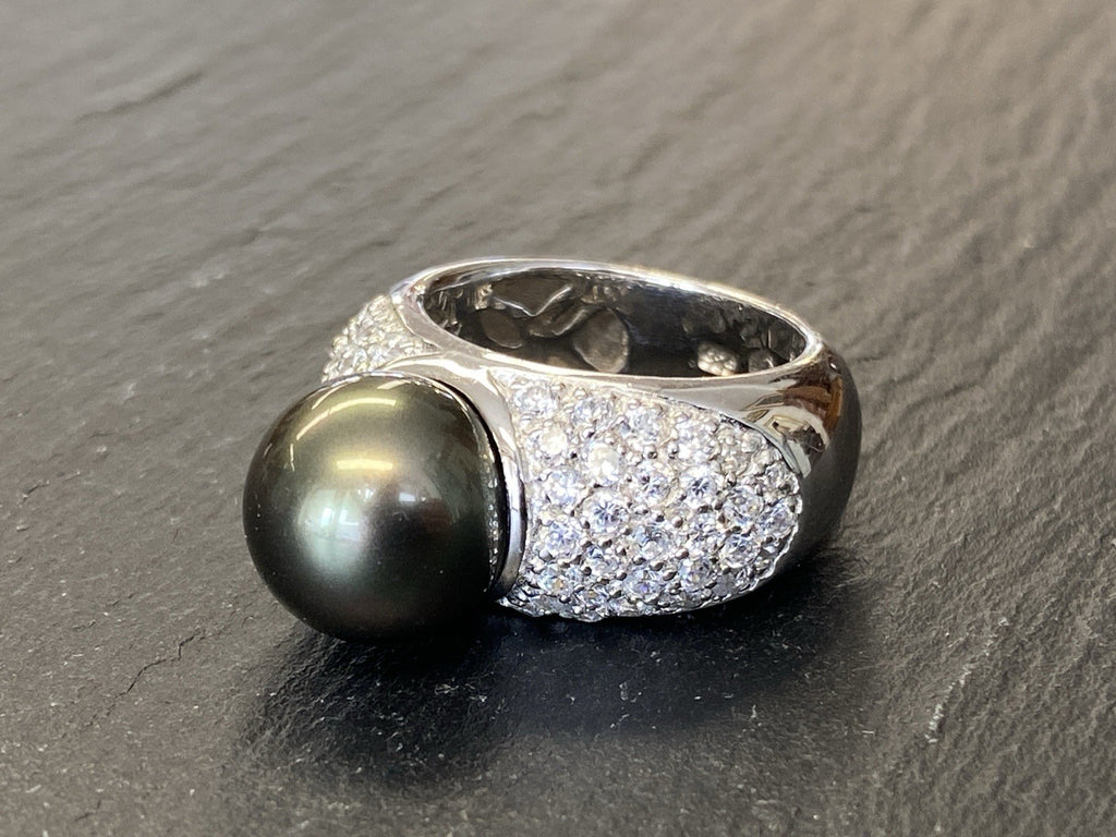 RING 925 STERLING SILBER GLASSTEINE GLAS KUNSTPERLE PERLE GRÖSSE 57