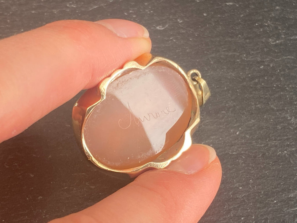 Anhänger Glas Gemme Kamee Putti Engel Fassung gelb Gold 14K 585