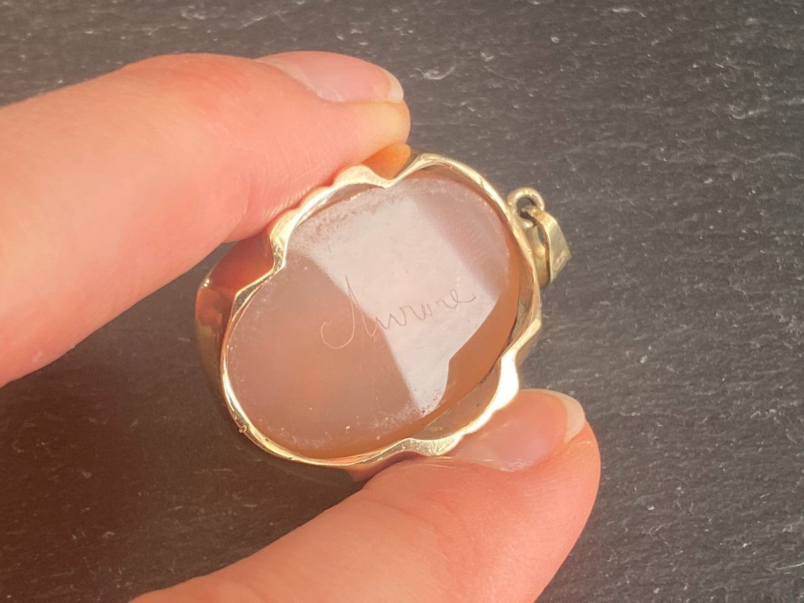 Anhänger Glas Gemme Kamee Putti Engel Fassung gelb Gold 14K 585
