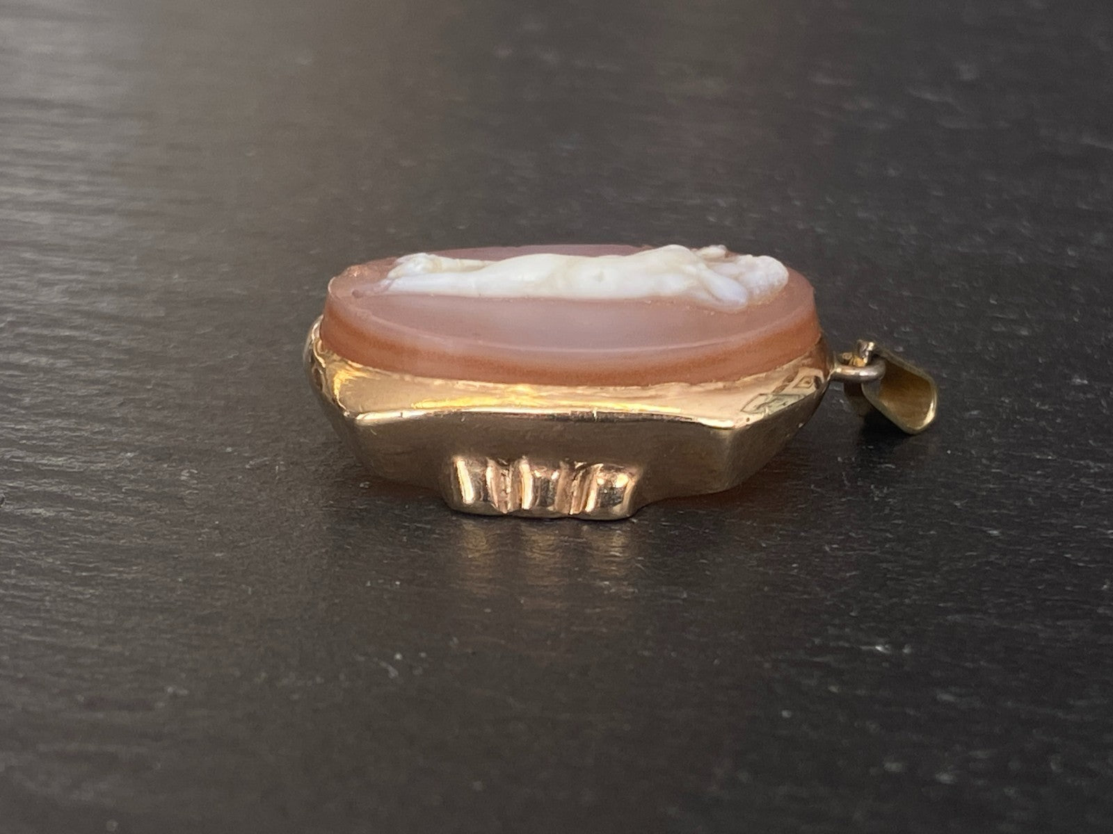 Anhänger Glas Gemme Kamee Putti Engel Fassung gelb Gold 14K 585