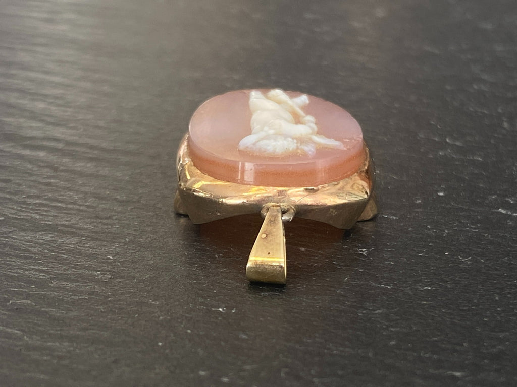 Anhänger Glas Gemme Kamee Putti Engel Fassung gelb Gold 14K 585