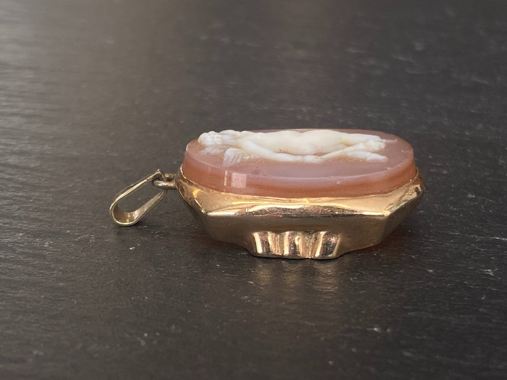 Anhänger Glas Gemme Kamee Putti Engel Fassung gelb Gold 14K 585