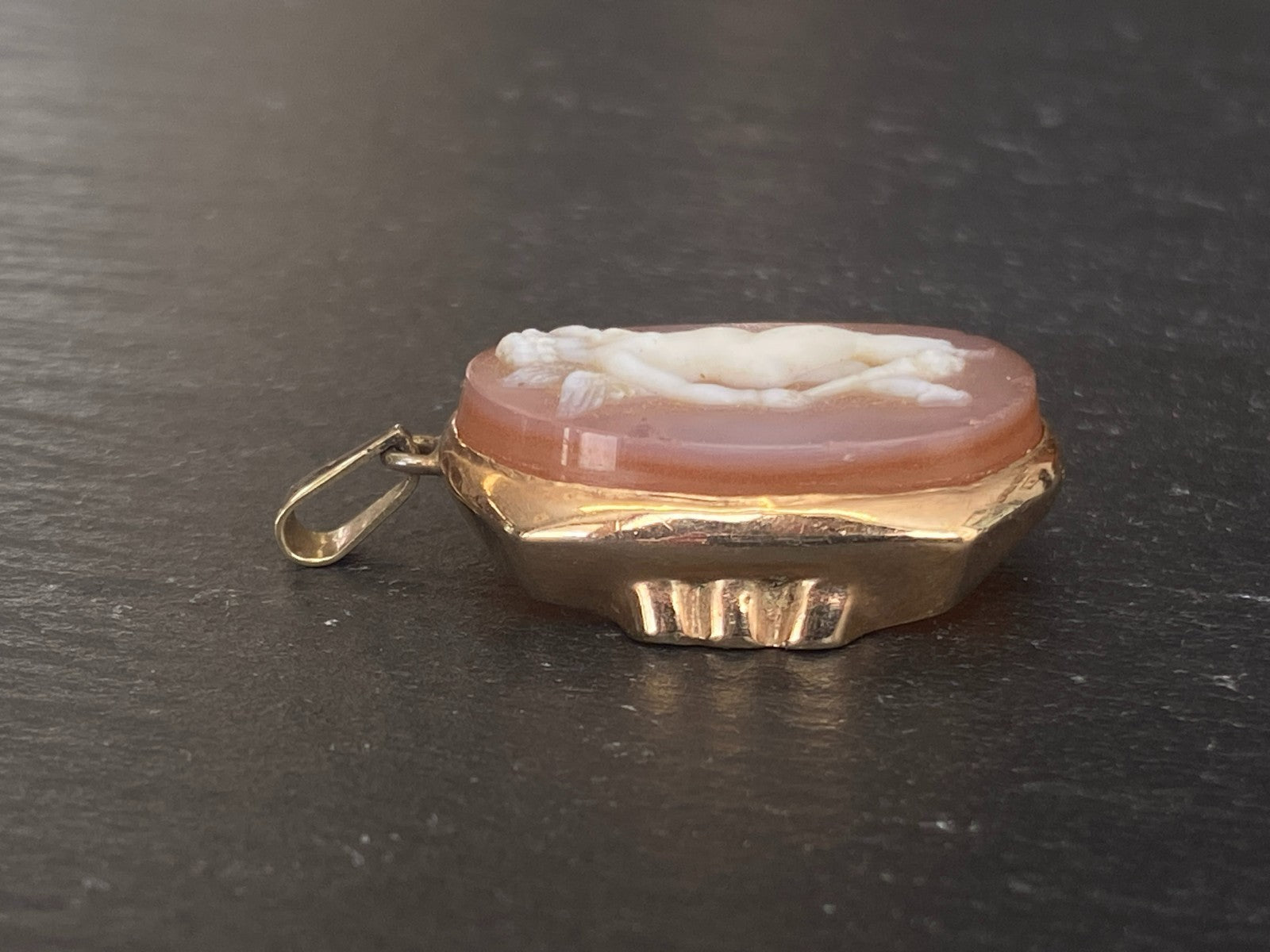 Anhänger Glas Gemme Kamee Putti Engel Fassung gelb Gold 14K 585