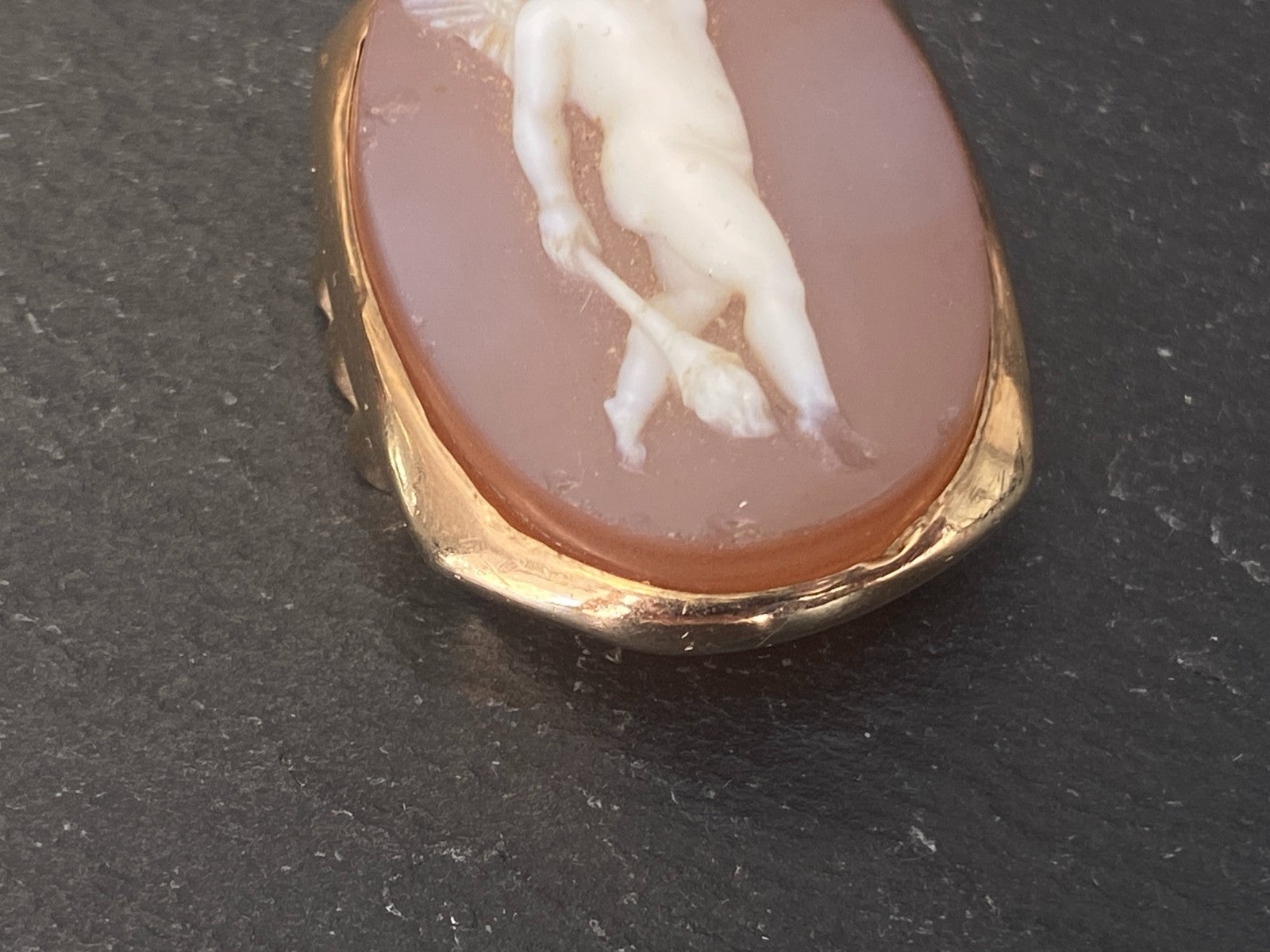 Anhänger Glas Gemme Kamee Putti Engel Fassung gelb Gold 14K 585