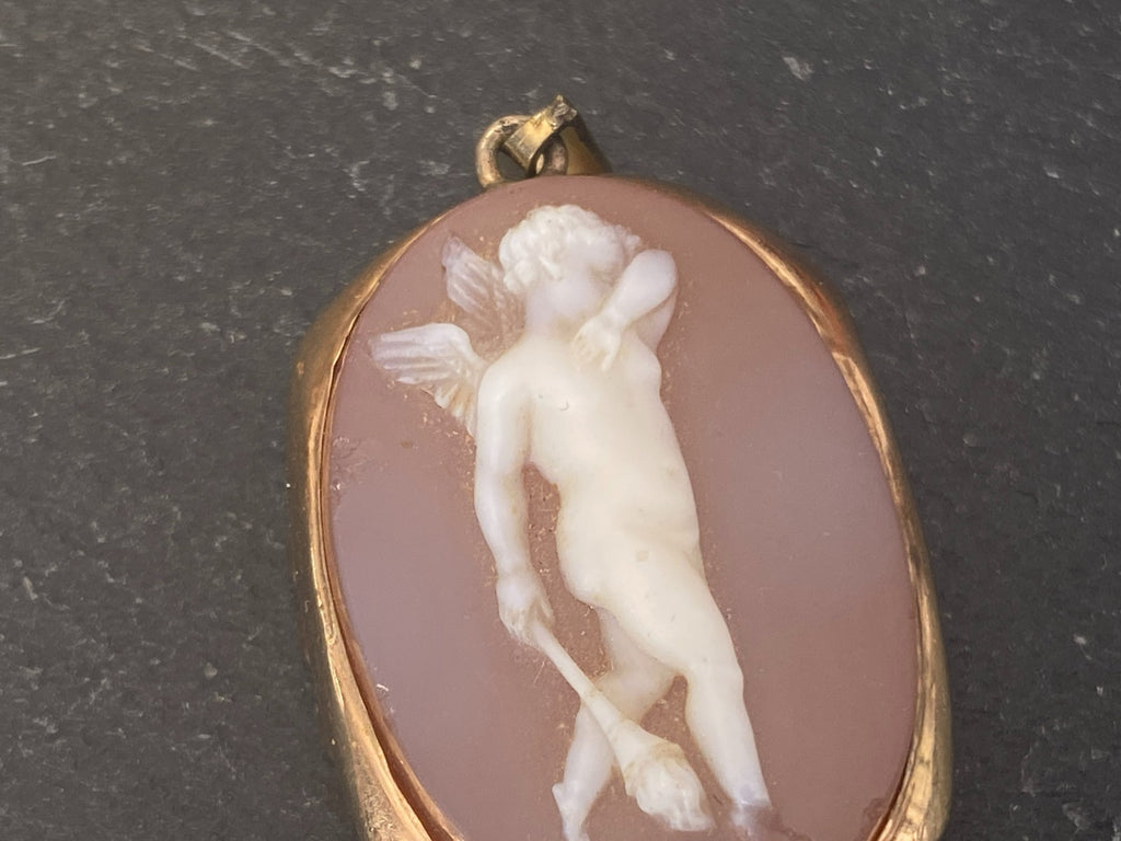 Anhänger Glas Gemme Kamee Putti Engel Fassung gelb Gold 14K 585