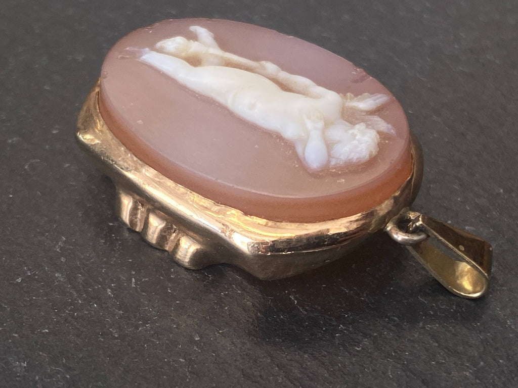 Anhänger Glas Gemme Kamee Putti Engel Fassung gelb Gold 14K 585