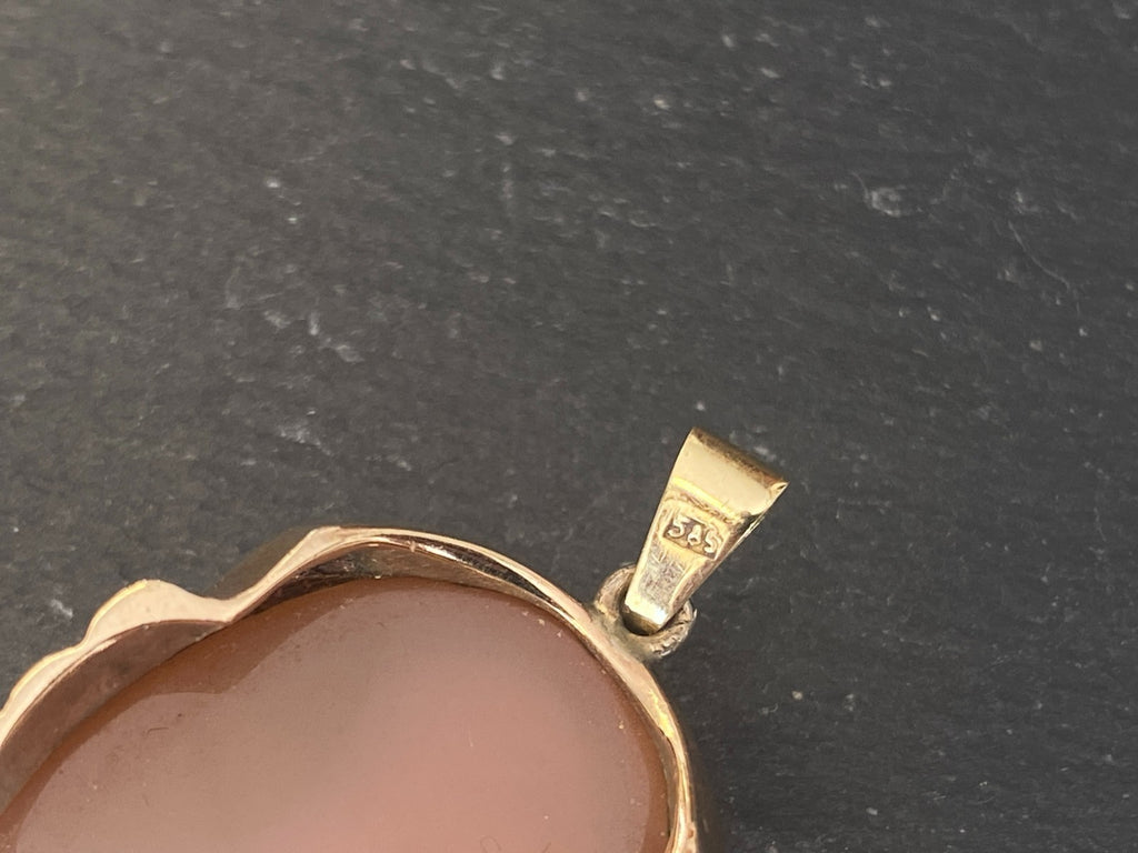 Anhänger Glas Gemme Kamee Putti Engel Fassung gelb Gold 14K 585