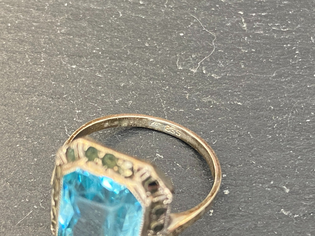 Antiker Art Deco Ring Silber 835 mit Blauem Glasstein und Markasiten
