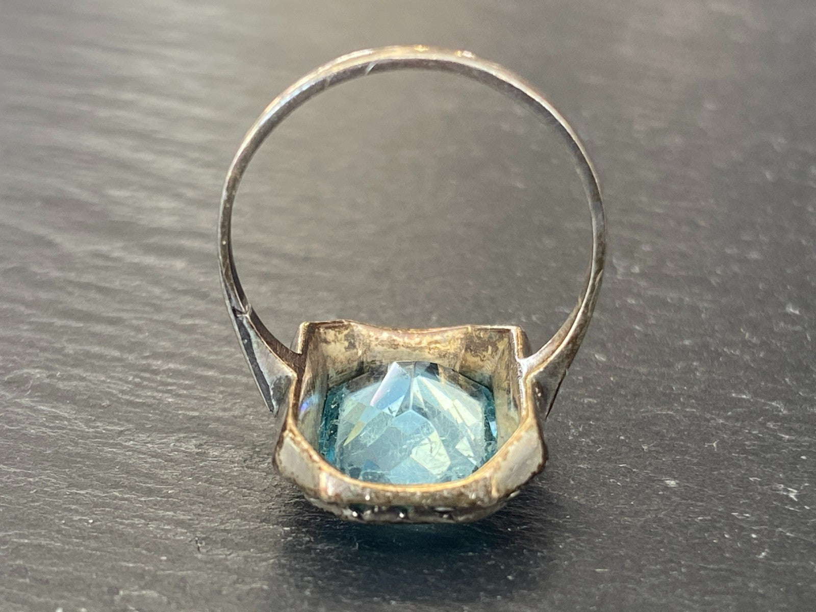 Antiker Art Deco Ring Silber 835 mit Blauem Glasstein und Markasiten