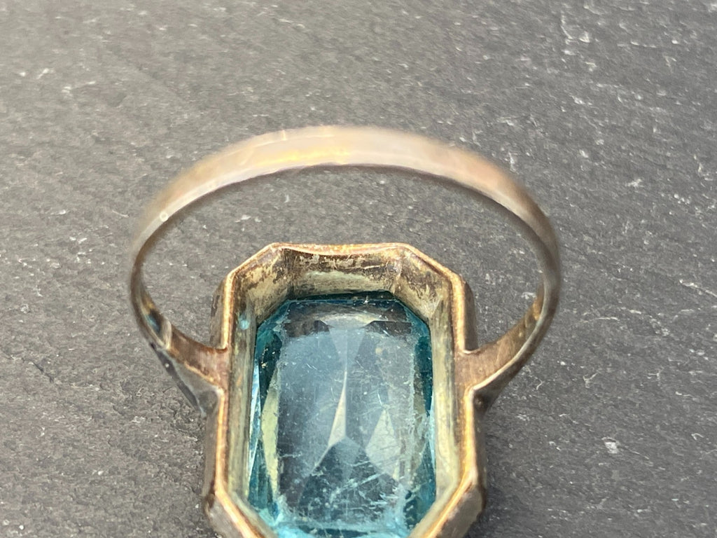 Antiker Art Deco Ring Silber 835 mit Blauem Glasstein und Markasiten