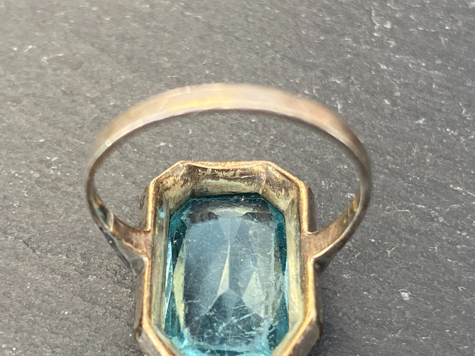 Antiker Art Deco Ring Silber 835 mit Blauem Glasstein und Markasiten
