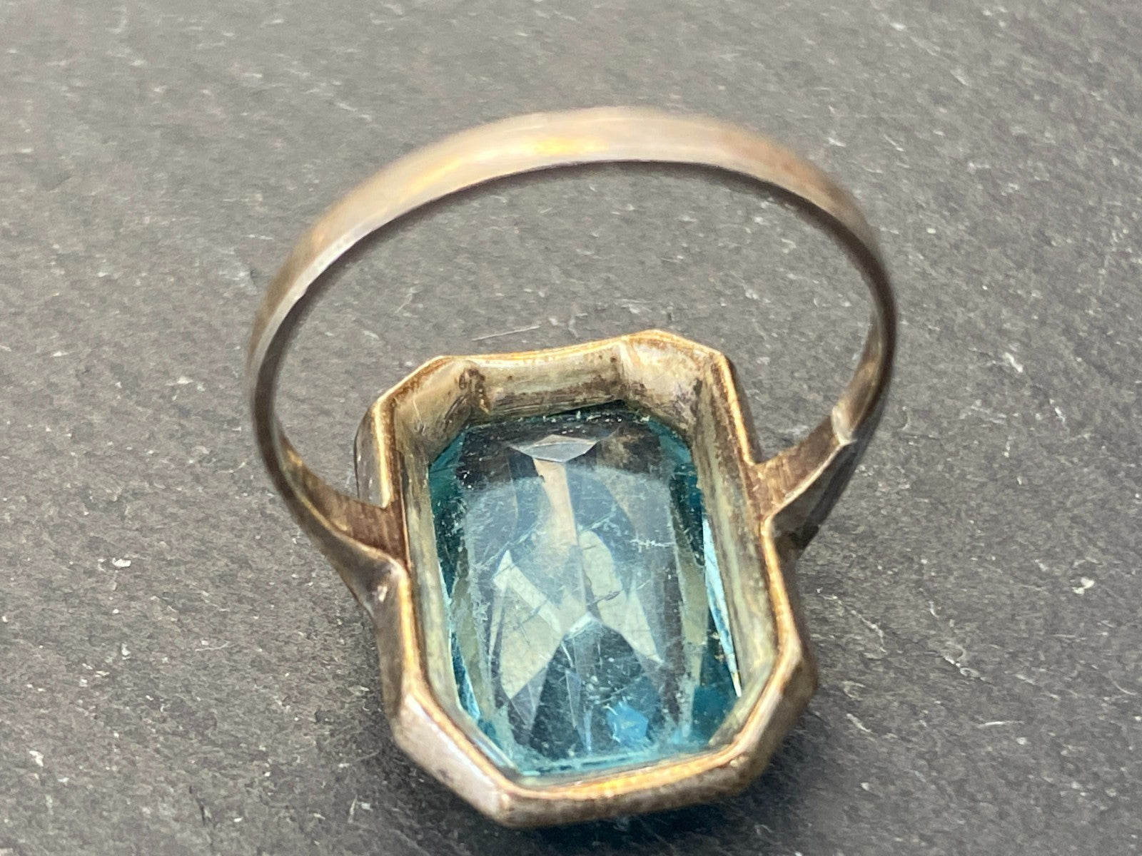 Antiker Art Deco Ring Silber 835 mit Blauem Glasstein und Markasiten