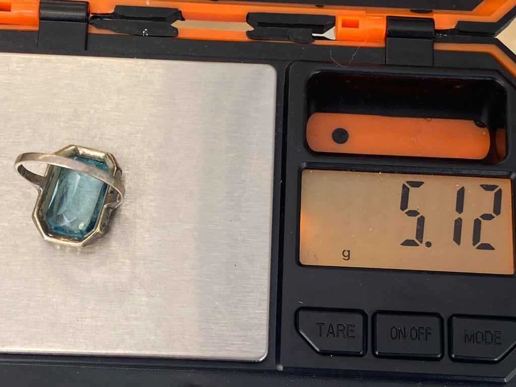 Antiker Art Deco Ring Silber 835 mit Blauem Glasstein und Markasiten