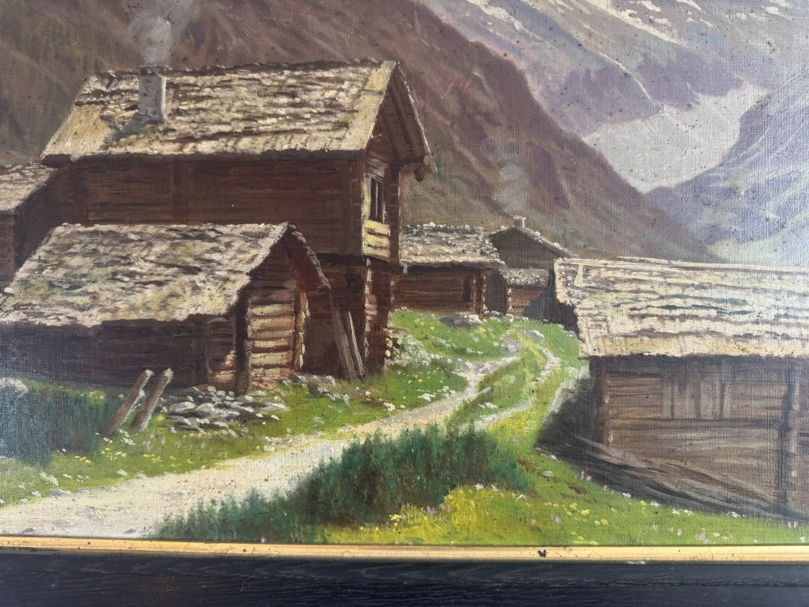 Ölgemälde Bauernhof vor Gebirge Landschaft signiert A. Marmet
