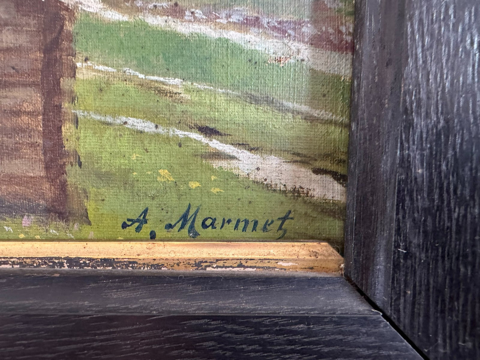 Ölgemälde Bauernhof vor Gebirge Landschaft signiert A. Marmet