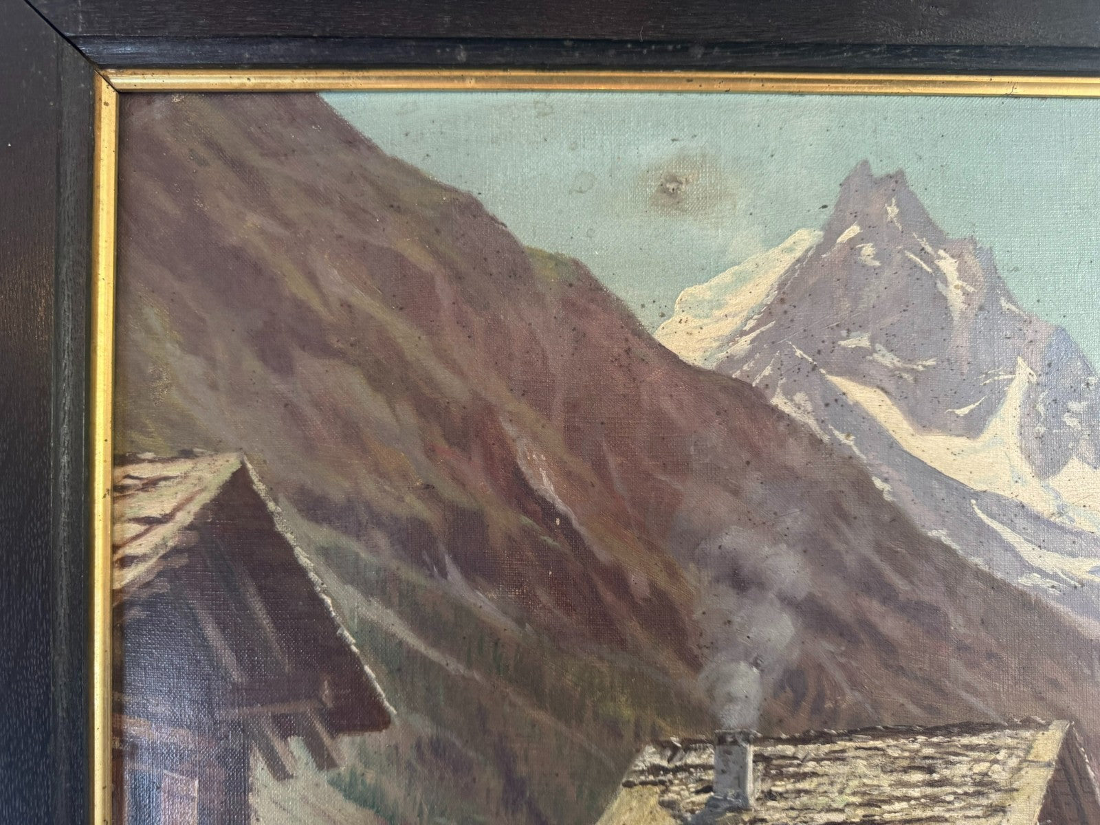 Ölgemälde Bauernhof vor Gebirge Landschaft signiert A. Marmet