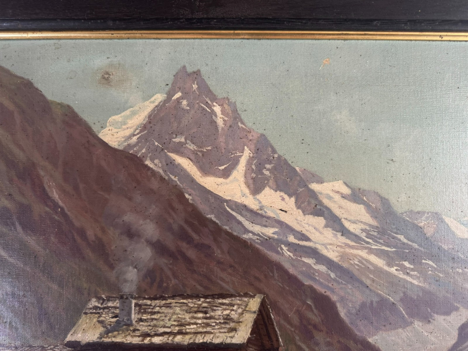 Ölgemälde Bauernhof vor Gebirge Landschaft signiert A. Marmet