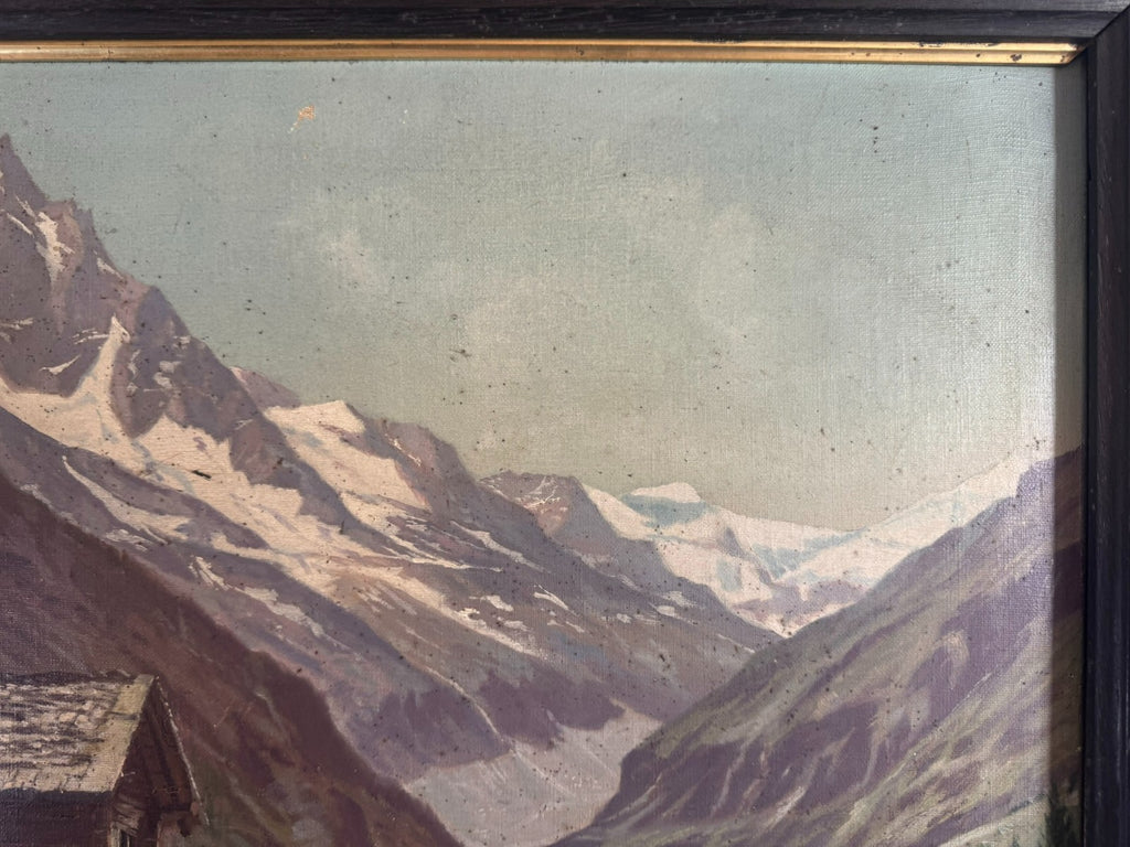 Ölgemälde Bauernhof vor Gebirge Landschaft signiert A. Marmet