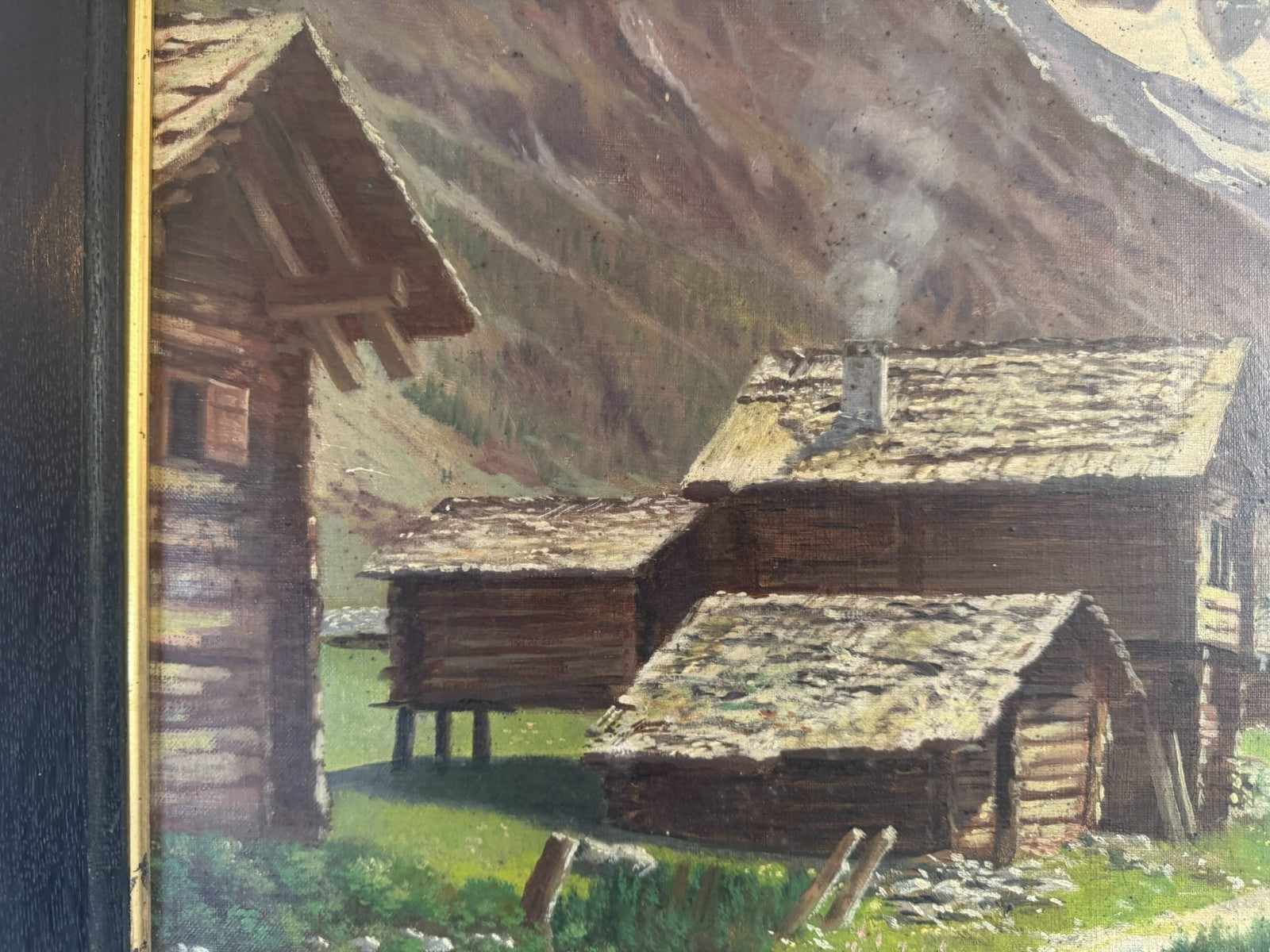 Ölgemälde Bauernhof vor Gebirge Landschaft signiert A. Marmet