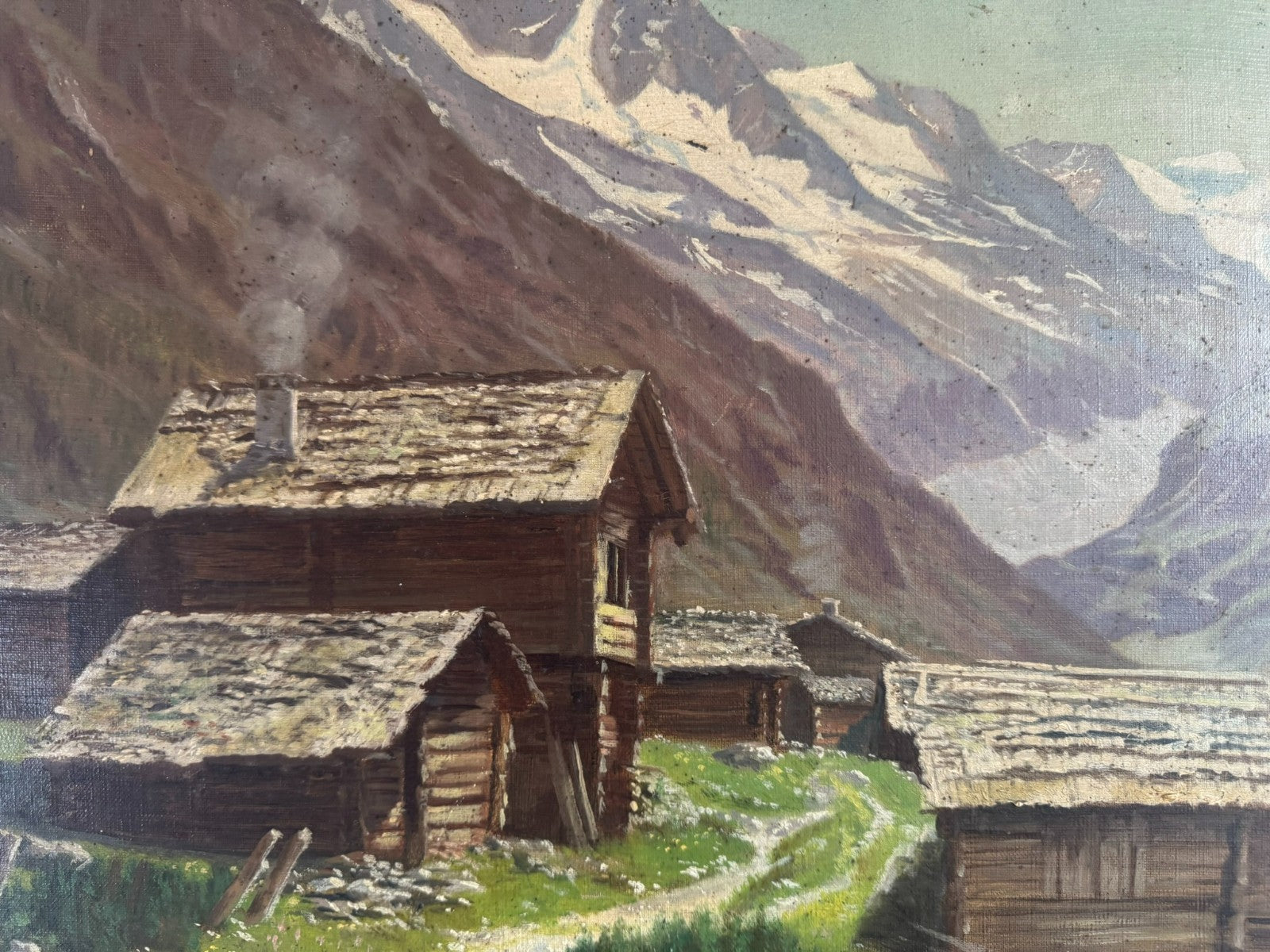 Ölgemälde Bauernhof vor Gebirge Landschaft signiert A. Marmet