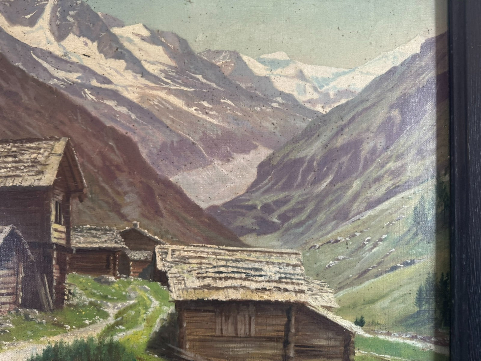 Ölgemälde Bauernhof vor Gebirge Landschaft signiert A. Marmet